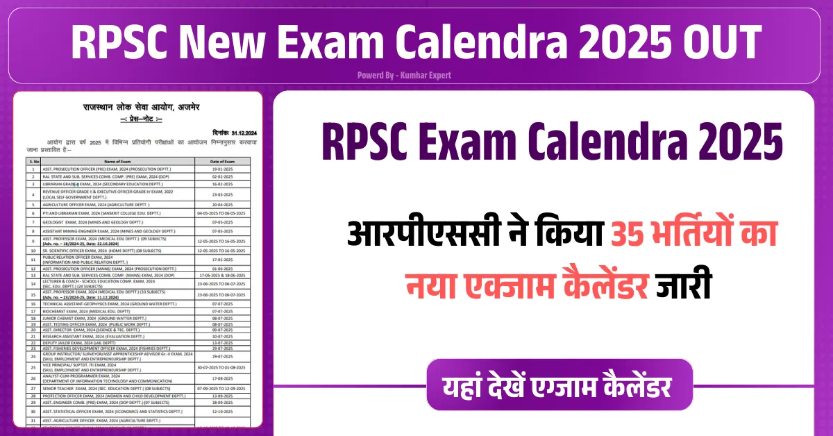 RPSC Exam Calendar